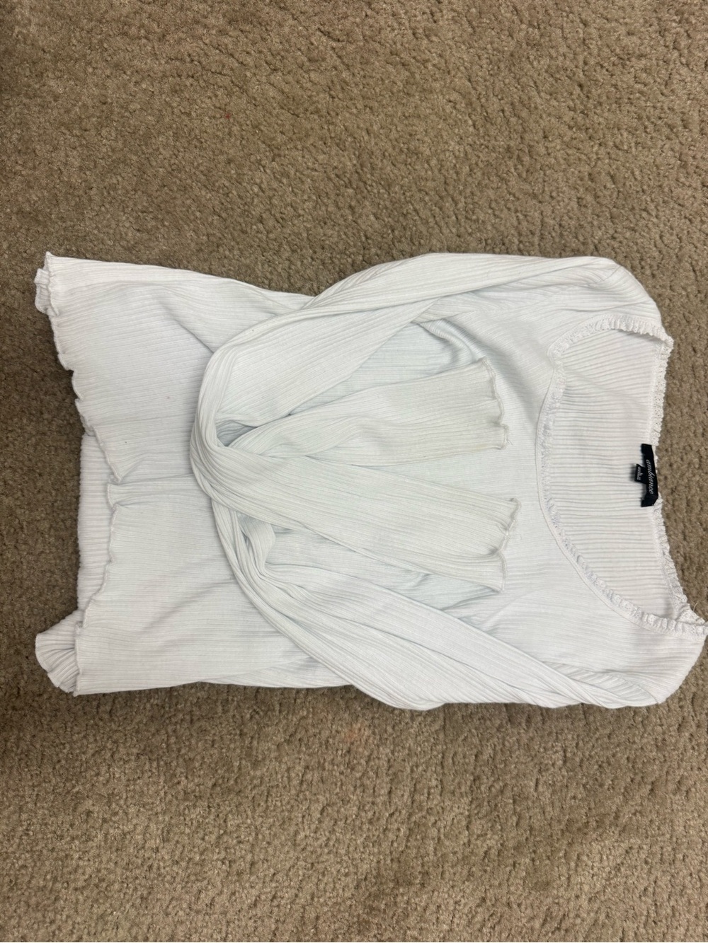 Ambiance White Ribbed Long Sleeve Top with Lace Trim